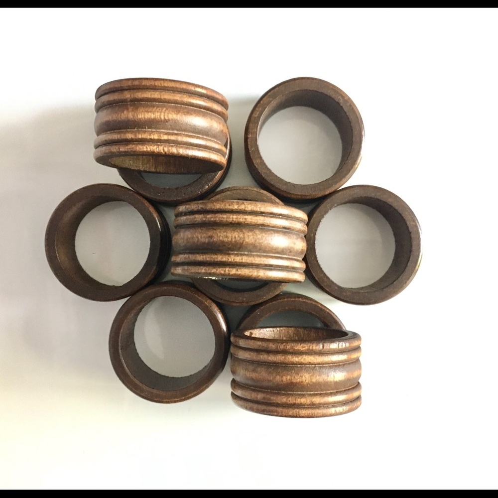 MCM vintage walnut napkin rings, set of 8 - EVC